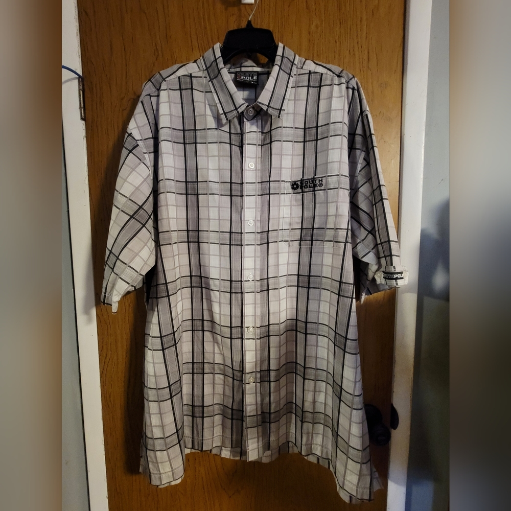 South Pole XXL Short Sleeve Button-down Front Pocket Plaid Shirt